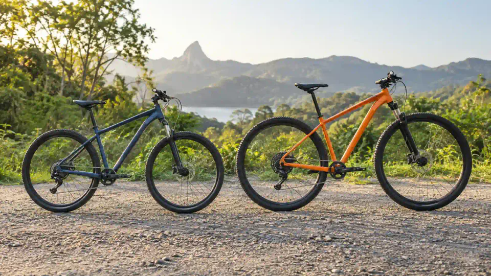 Bicicleta aro 29 ou 26 lado a lado em uma trilha