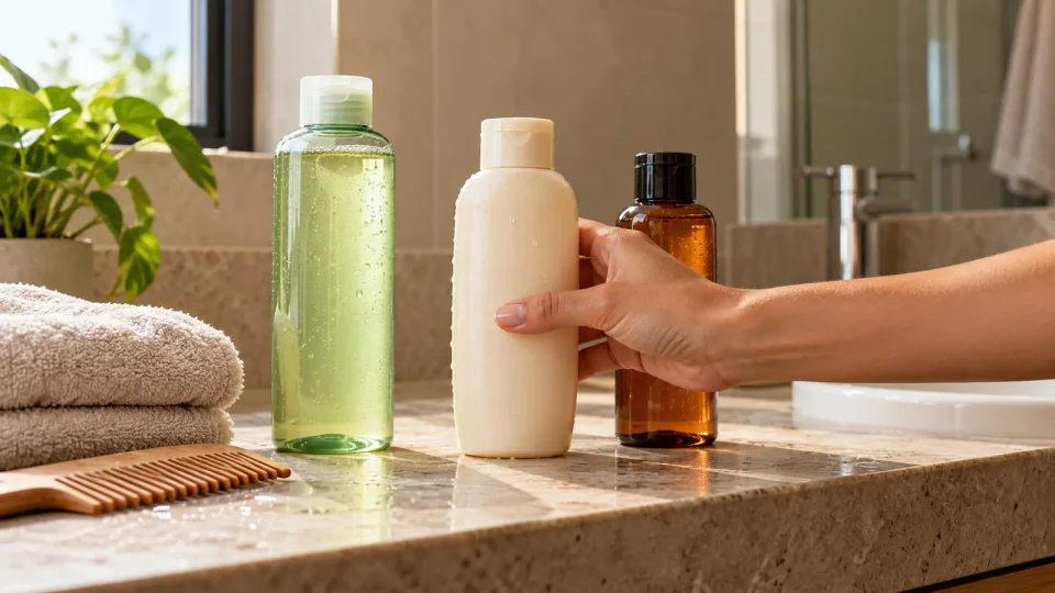 Como escolher shampoo comparando frascos de diferentes tamanhos em um banheiro brasileiro