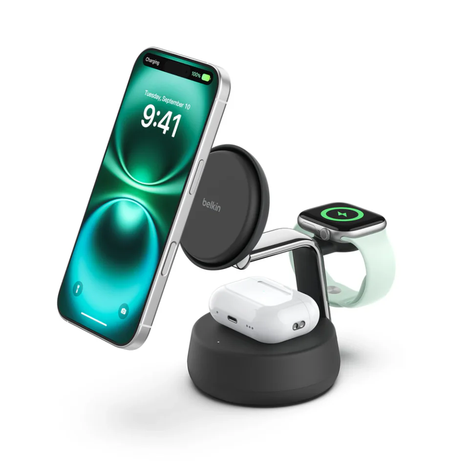 Belkin UltraCharge Pro WIZ040ttCH, carregador wireless 3 em 1 Qi2 de 25 W