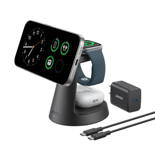 Anker MagGo A25M4, carregador wireless Qi2 3 em 1 em base de mesa