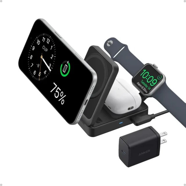Anker MagGo A2557, carregador wireless Qi2 3 em 1 dobrável para viagem