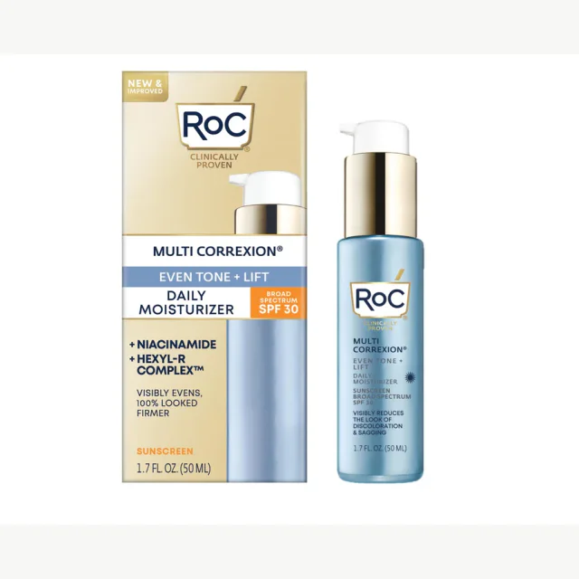 RoC Multi Correxion Even Tone e Lift FPS 30 50 ml, creme anti-idade para textura e manchas