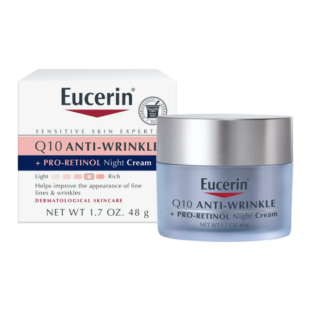 Eucerin Q10 Anti-Wrinkle Night Cream com pro-retinol 48 g, creme anti-idade para pele sensível