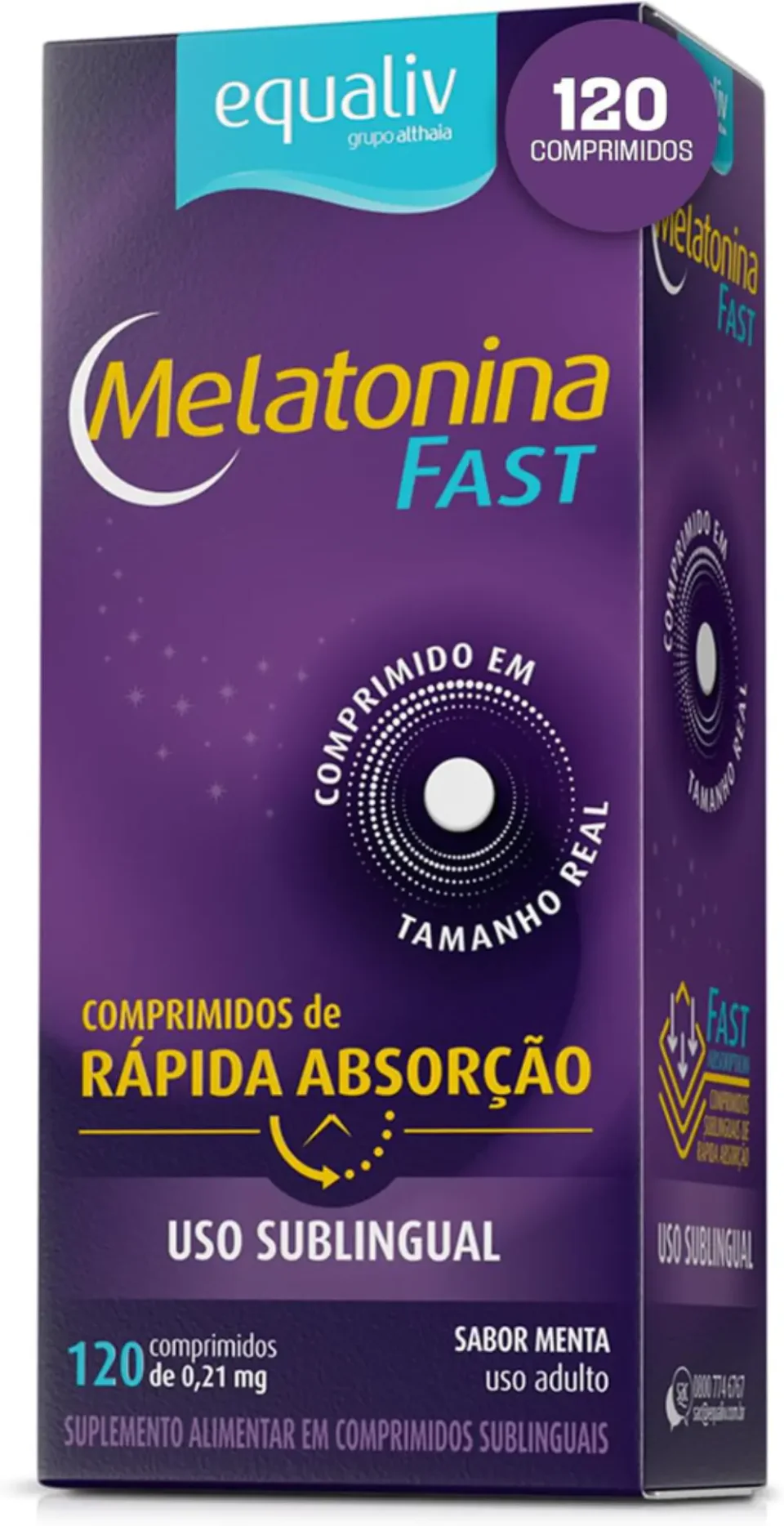 Equaliv Melatonina Fast 210 mcg, melatonina sublingual de 120 comprimidos sabor menta