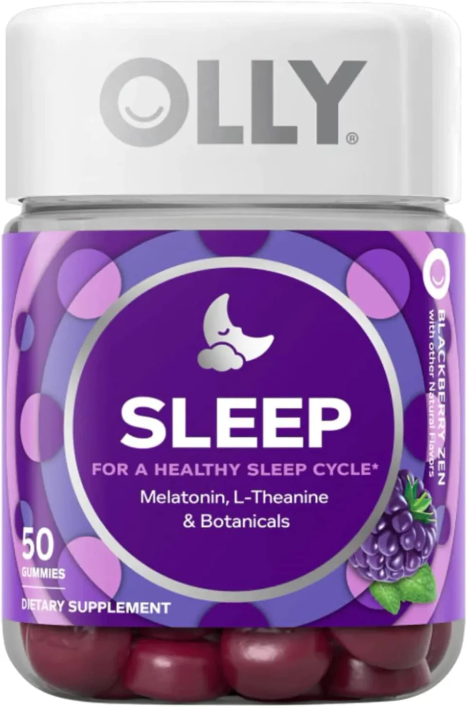 OLLY Restful Sleep Blackberry Zen, melatonina importada em pacote com duas embalagens de 50 gomas