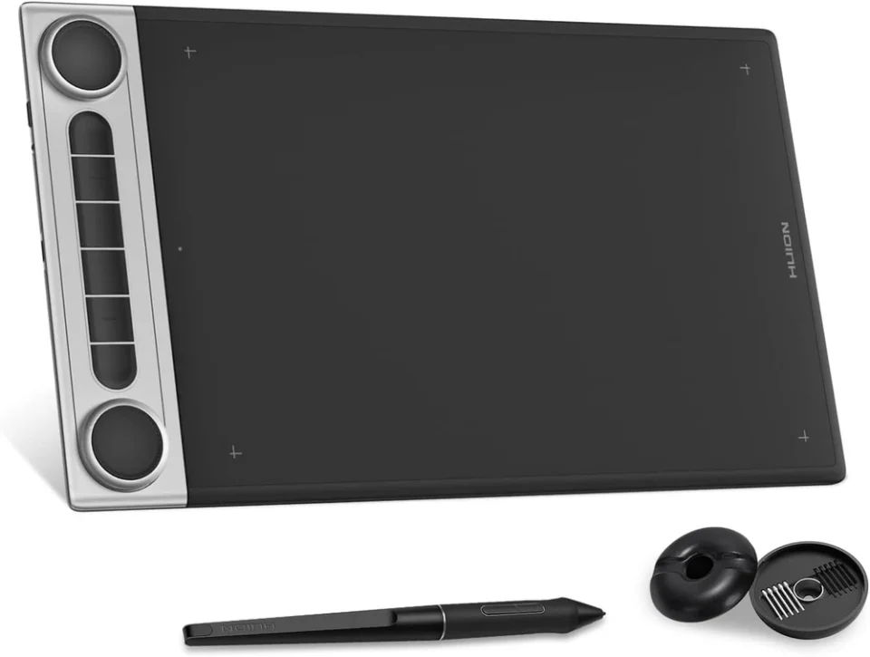Huion Inspiroy Dial 2 Q630M preta com dois controles giratórios