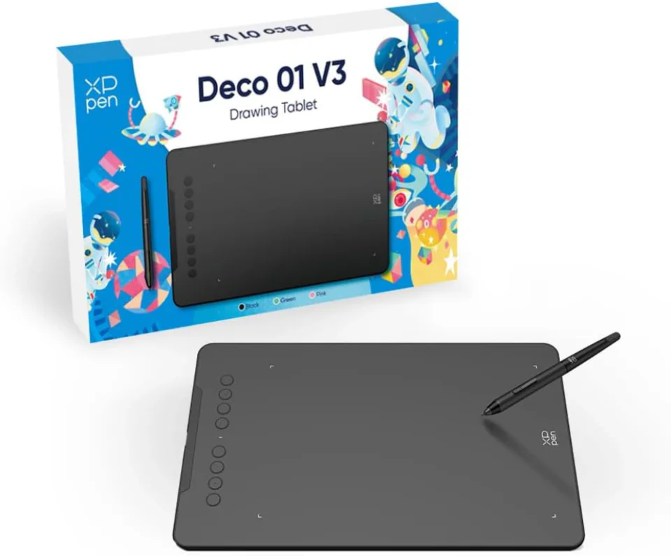XP-Pen Deco 01 V3 preta com oito teclas de atalho
