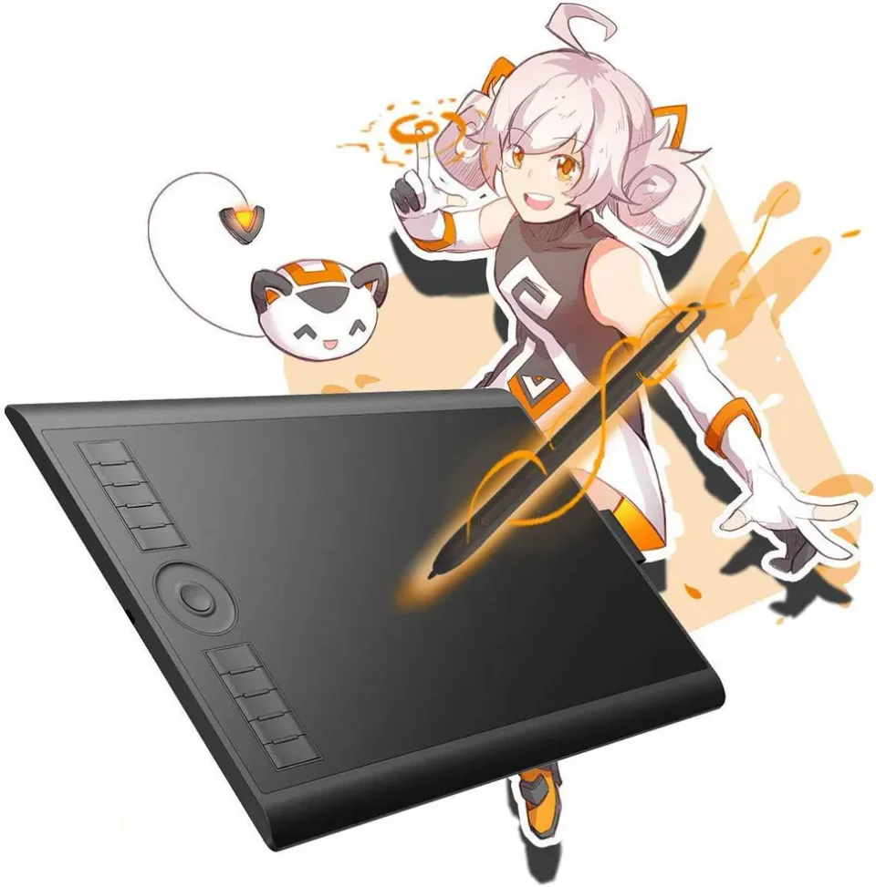 Gaomon M10K Pro preta com anel tátil e dez teclas laterais
