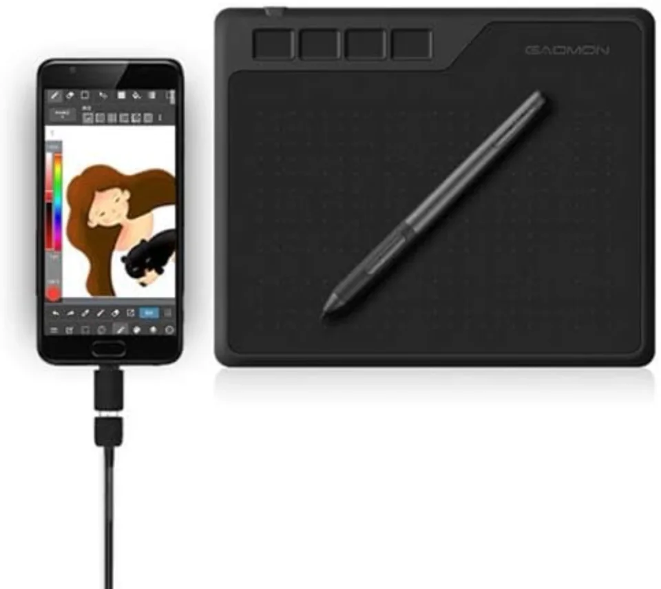 Gaomon S620 compacta preta com quatro teclas de atalho