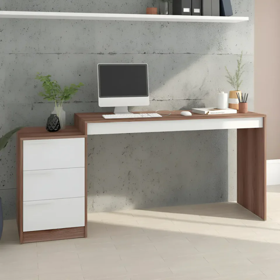 BRV Móveis BC98, mesa para home office com largura ajustável e três gavetas