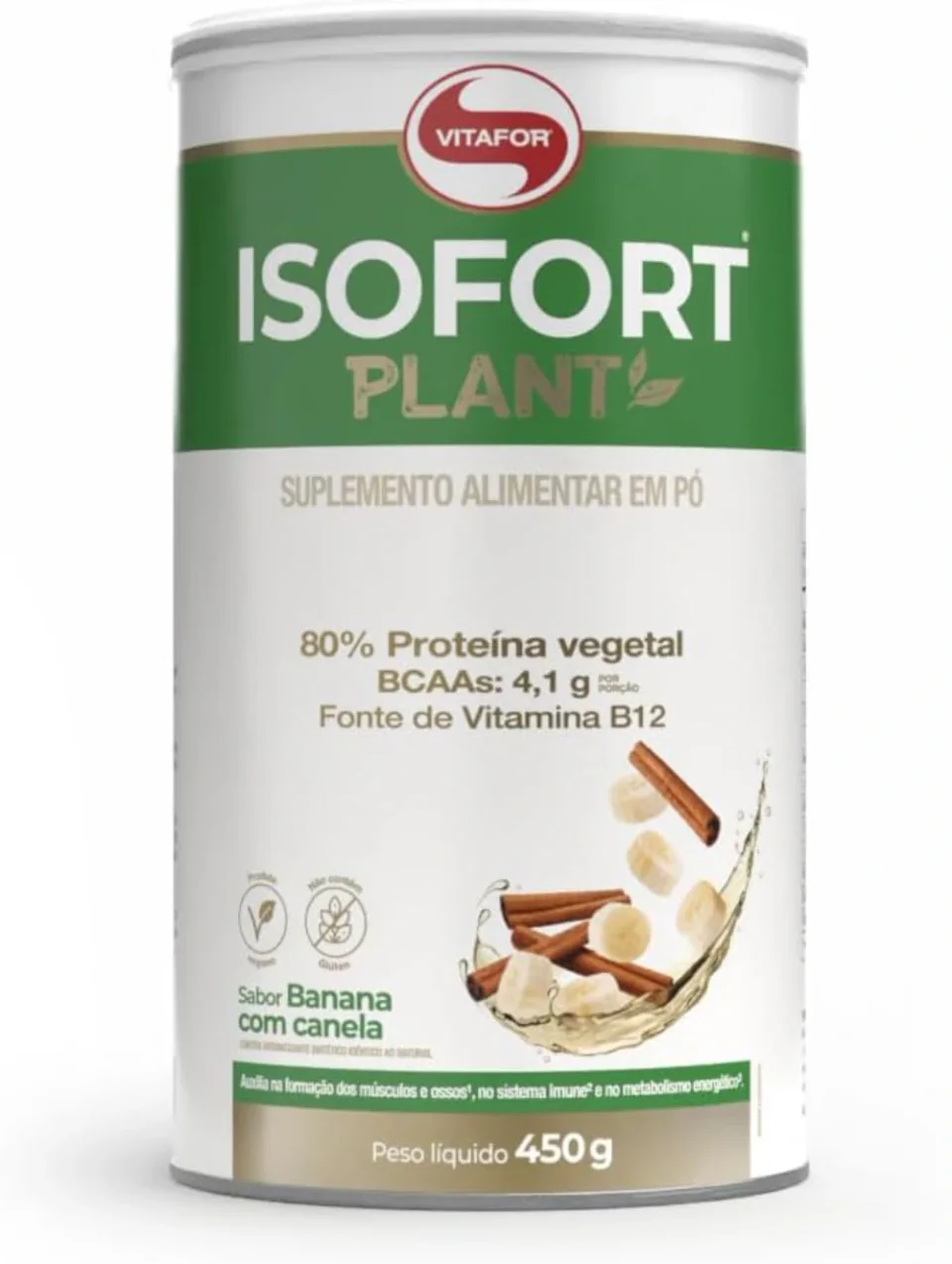 Vitafor Isofort Plant Banana com Canela 450 g, proteína vegana em embalagem de 450 g na variante banana com canela
