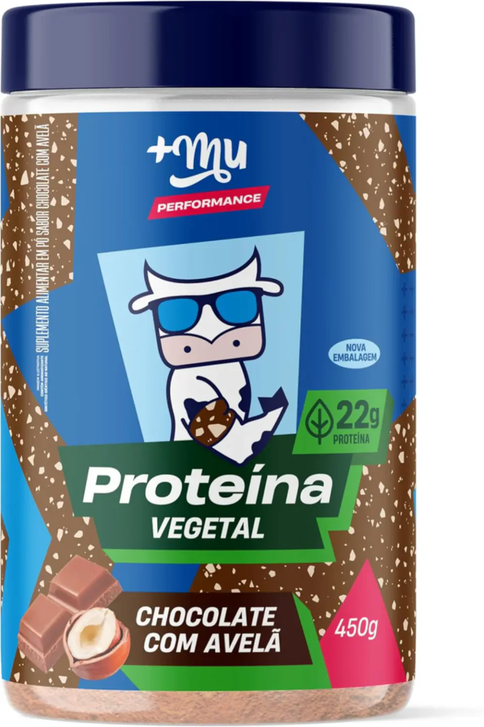 +MU Proteína Vegetal Chocolate com Avelã 450 g, proteína vegana em embalagem de 450 g na variante chocolate com avelã