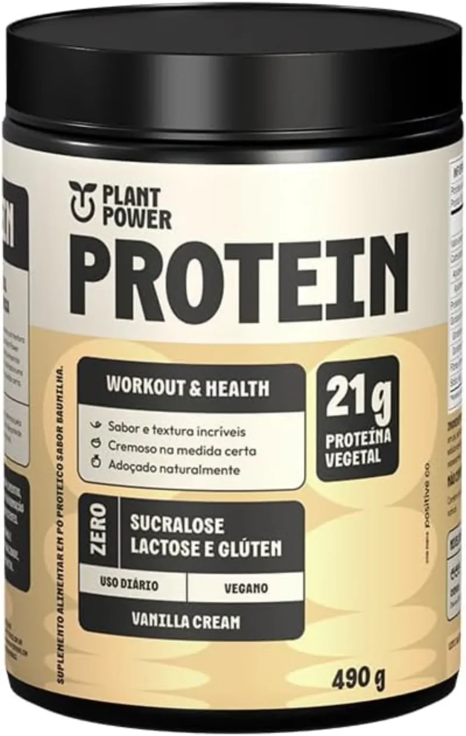 Plant Power Protein Vanilla Cream 490 g, proteína vegana em embalagem de 490 g na variante baunilha cremosa