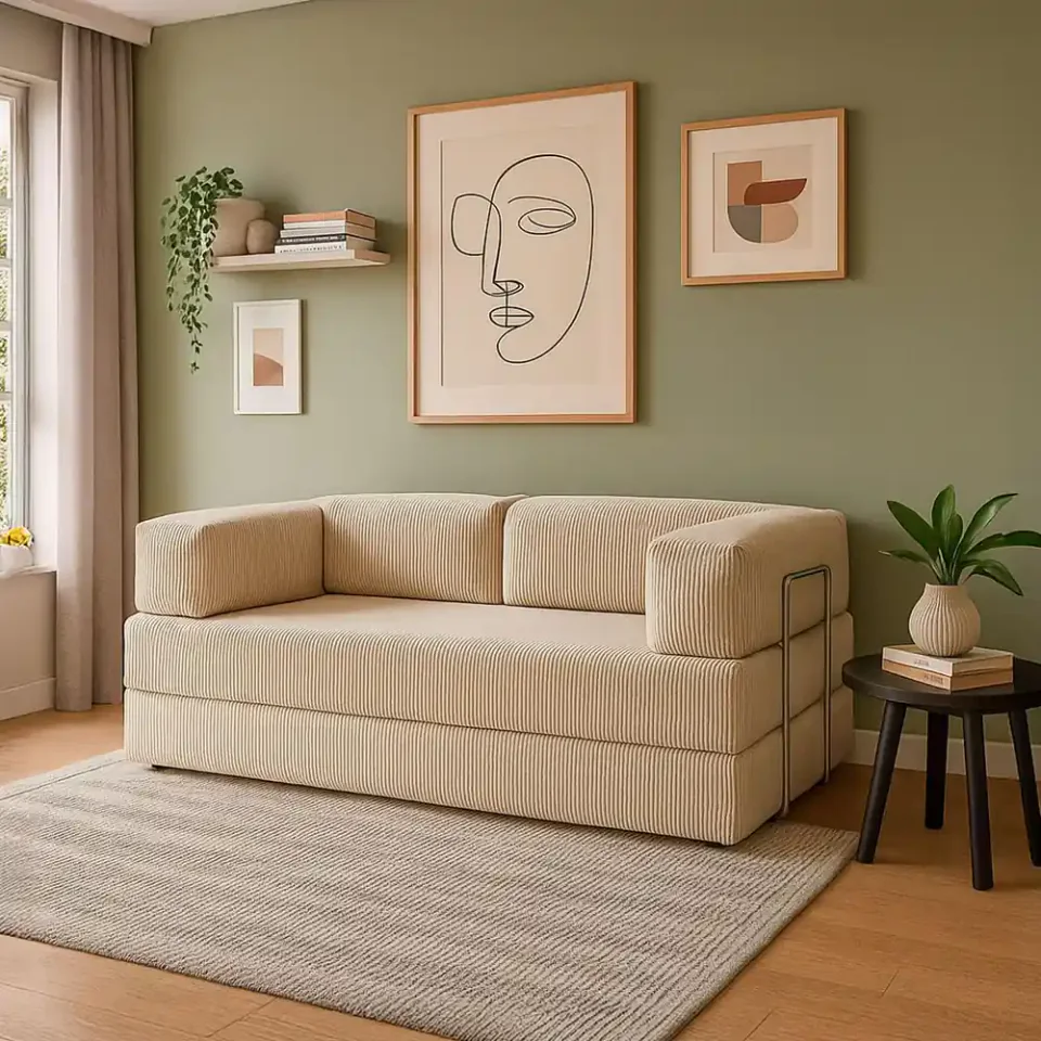 Inflow Flowin, sofá-cama modular de cotelê bege com 190 cm de largura