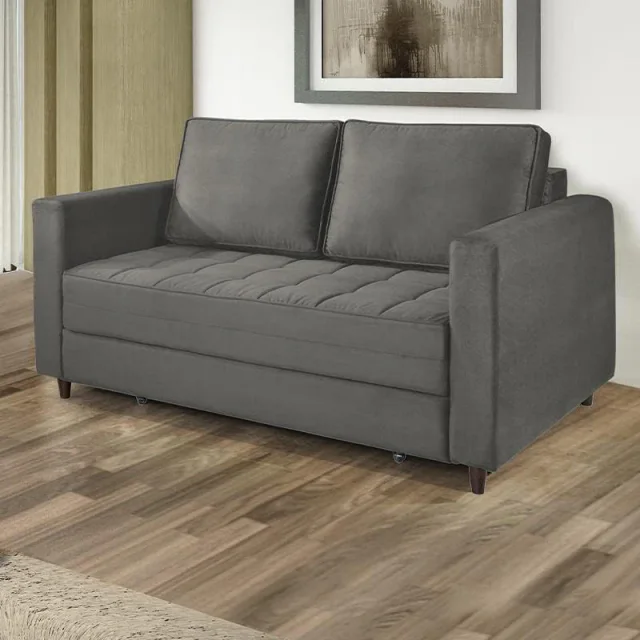 Estofados Ferrari Belize, sofá-cama grafite de dois lugares com rodízios