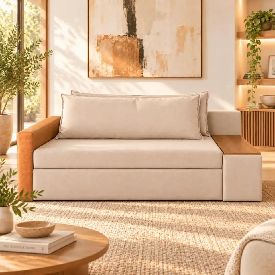 Casa Imperial Panamá Compose, sofá-cama de casal em linho com baú lateral