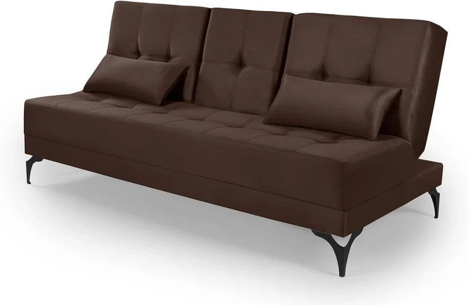 Essencial Estofados Colorado, sofá-cama de solteiro em suede marrom com mesinha