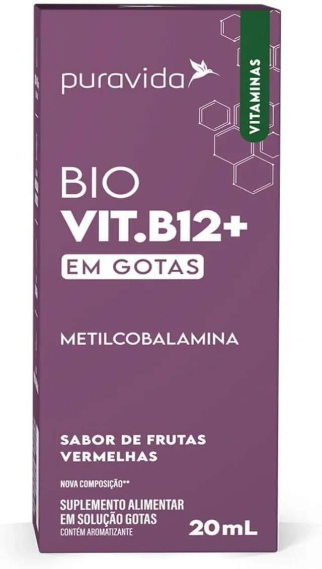 Puravida Bio Vit B12+ vitamina B12 em gotas sabor frutas vermelhas no frasco de 20 mL