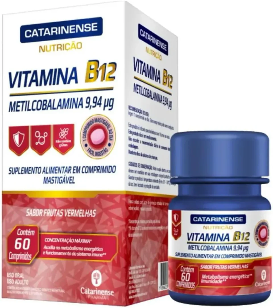 Catarinense Nutrição vitamina B12 com 60 comprimidos mastigáveis sabor frutas vermelhas