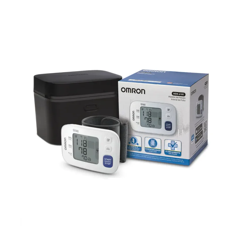 Omron HEM-6181, aparelho de pressão de pulso com estojo