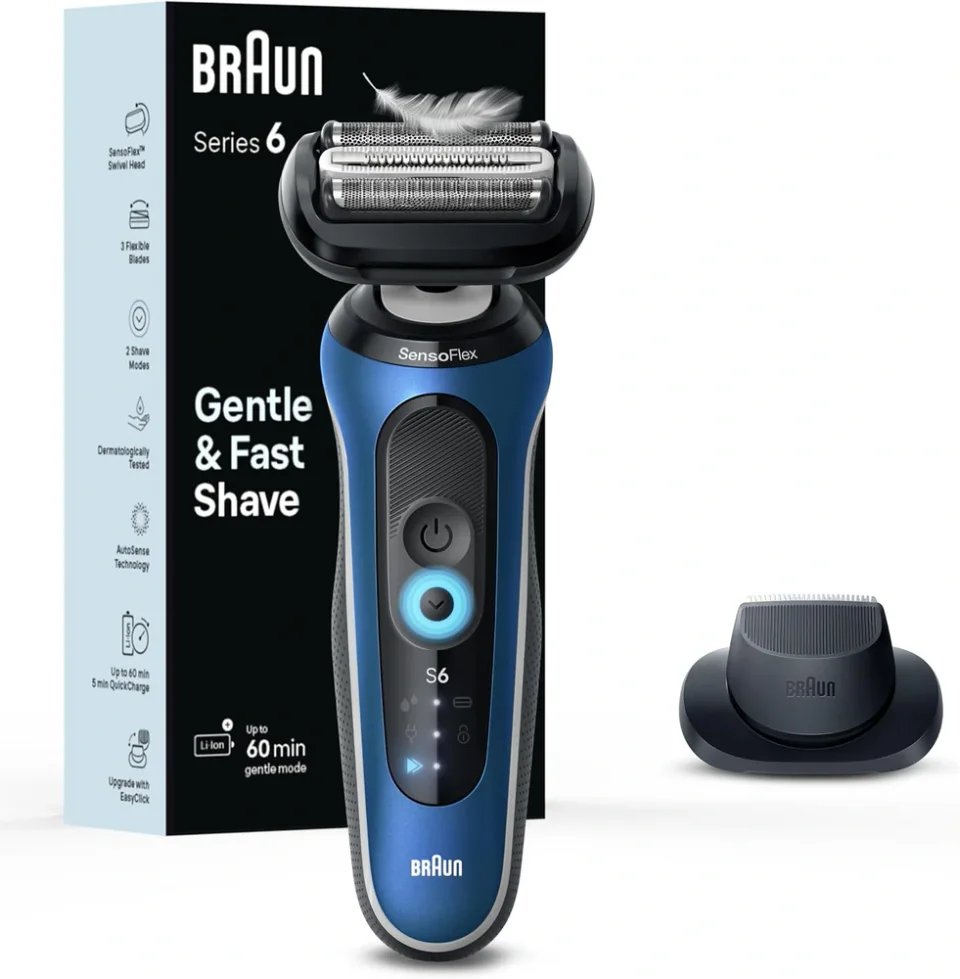 Barbeador elétrico Braun Series 6 6120s azul com modos Turbo e Suave