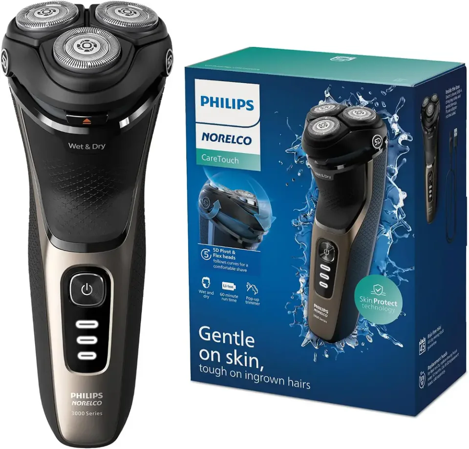 Barbeador elétrico Philips Norelco CareTouch S3242/90 com 27 lâminas