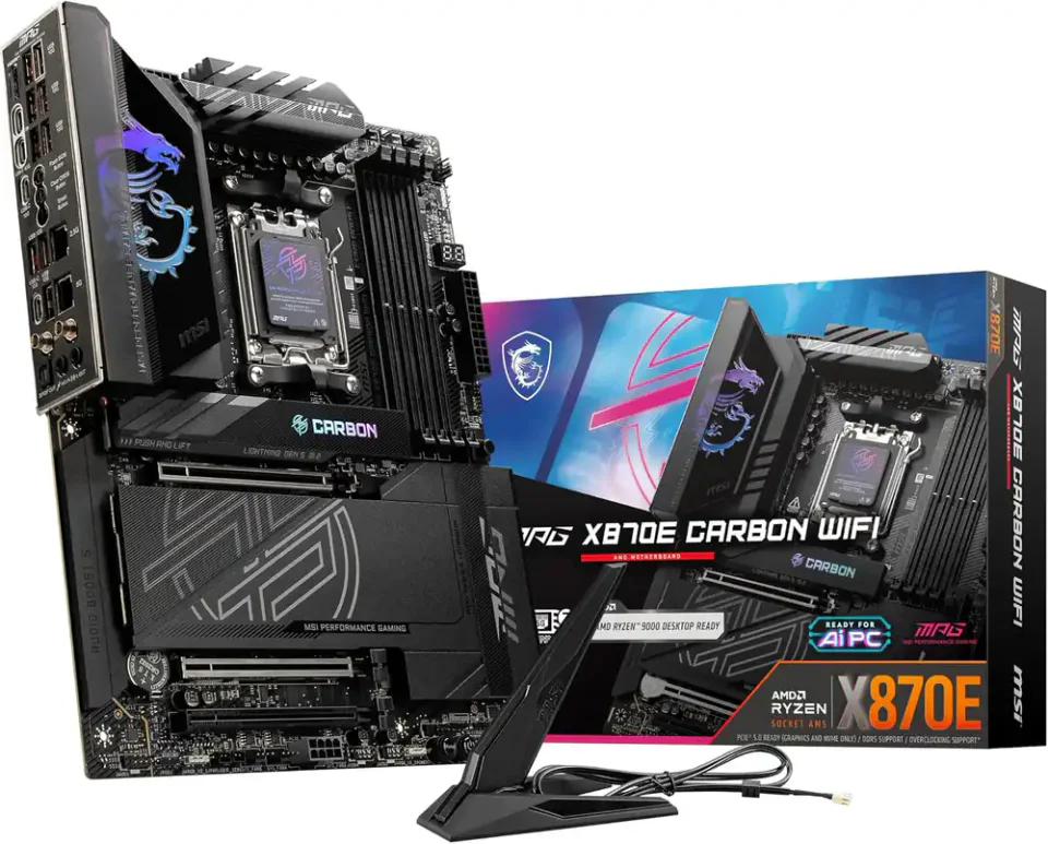Placa-mãe MSI MPG X870E Carbon WiFi ATX com rede dupla e quatro slots M.2