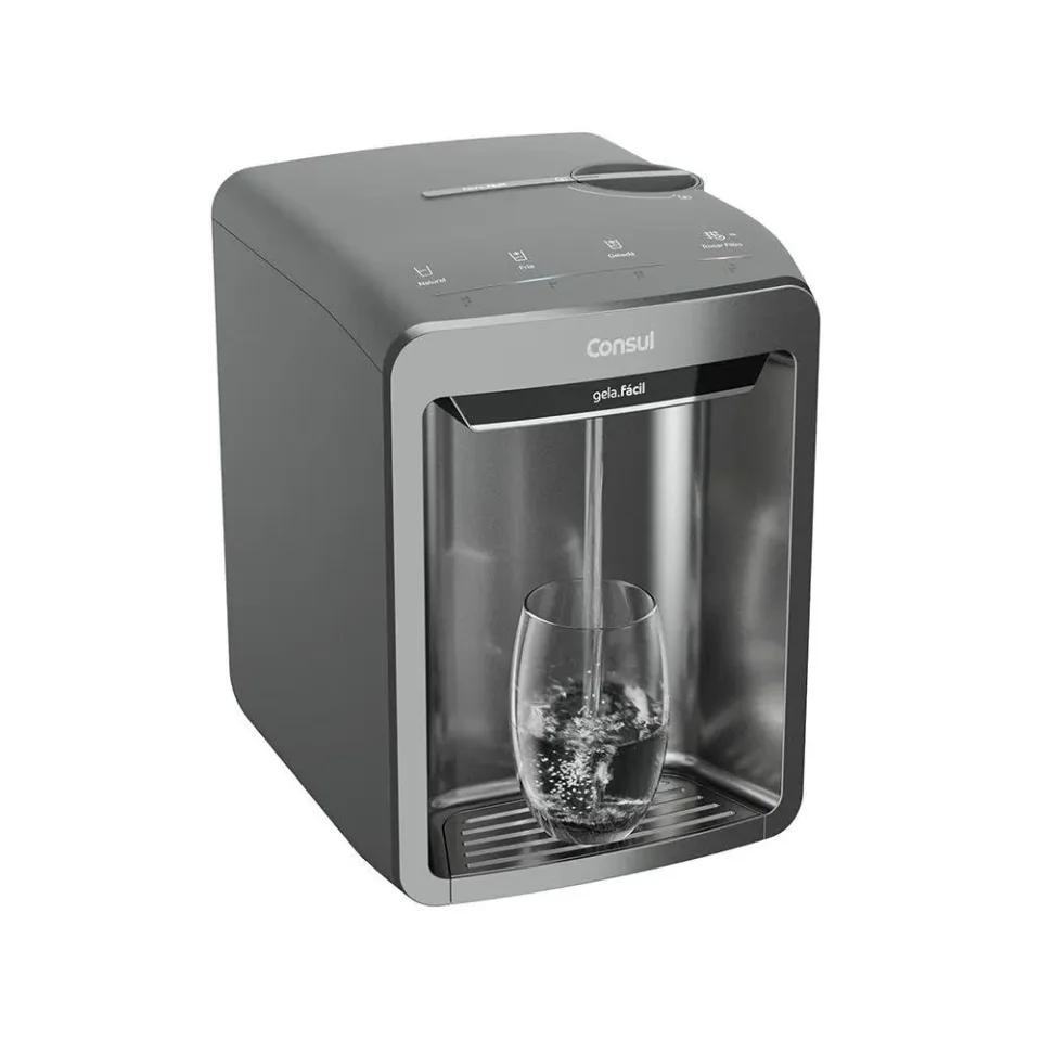 Consul CPB33AF, purificador de água com acabamento cinza, painel touch e vazão nominal de 90 L/h