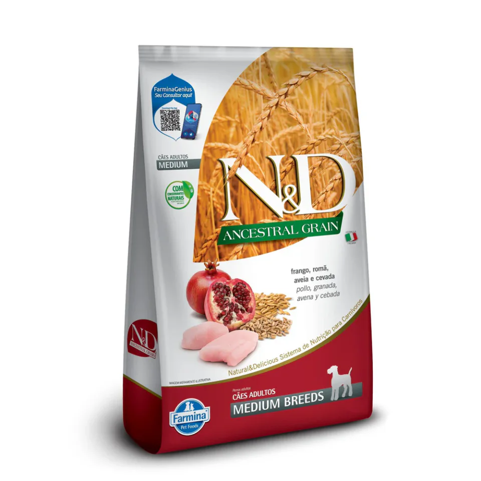 Farmina N&D Ancestral Grain como ração para cães médios adultos