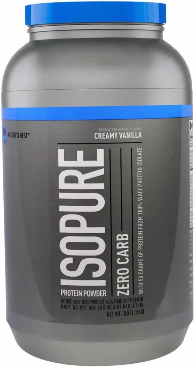 Whey protein Isopure Zero Carb sabor baunilha em embalagem de 1.361 g