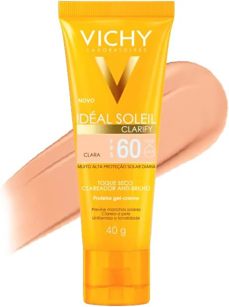 Vichy Idéal Soleil Clarify FPS60 com cor, protetores solares com cor