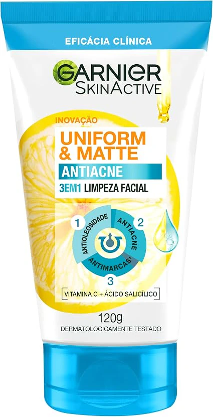 Garnier Uniform & Matte Sabonete Facial 3 em 1 120g, sabonetes faciais