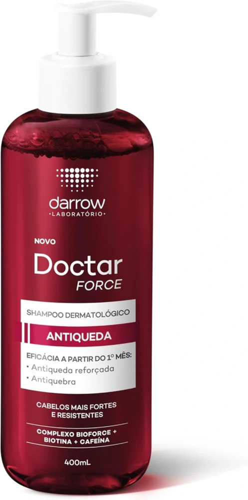 Darrow Doctar Force 400 ml, shampoo antiqueda na apresentação e variante comparadas