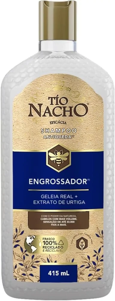 Tío Nacho Engrossador 415 ml, shampoo antiqueda na apresentação e variante comparadas