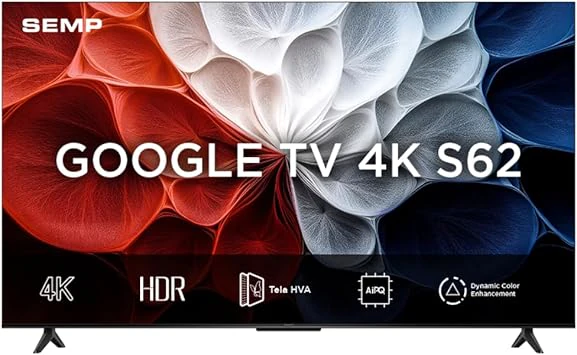 Smart TV Semp 50 Polegadas LED HVA 4K S62 WiFi Bluetooth Google TV 3 HDMI HDR10+ Dolby Audio 50, Melhor TV 50 Polegadas 2026