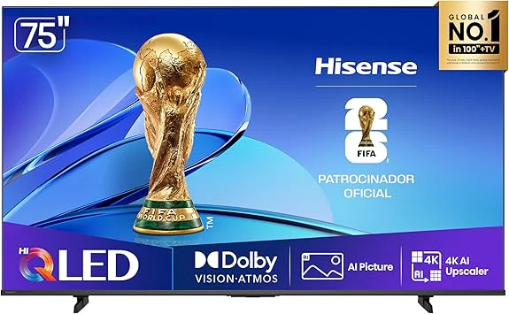Hisense Smart TV UHD 4K QLED 75" Polegadas 75Q6QV com HDR10+, Dolby Atmos, Sports Mode, Game Mo, Melhor TV 75 Polegadas 2026