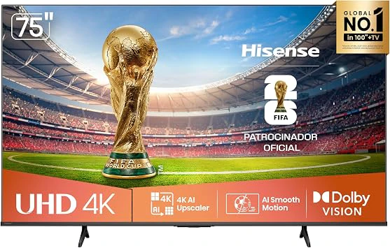 Hisense Smart TV 4K 75" Polegadas 75A6NV com Dolby Vision, HDR10, HLG, DTS Virtual X, Compatibi, Melhor TV 75 Polegadas 2026