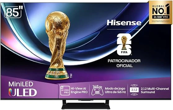 Smart TV Hisense MiniLED 4K 85" Polegadas com Dolby Vision, HDR+ Gaming, Alexa e Wi-Fi – 85U7QG, Melhor TV 85 Polegadas 2026