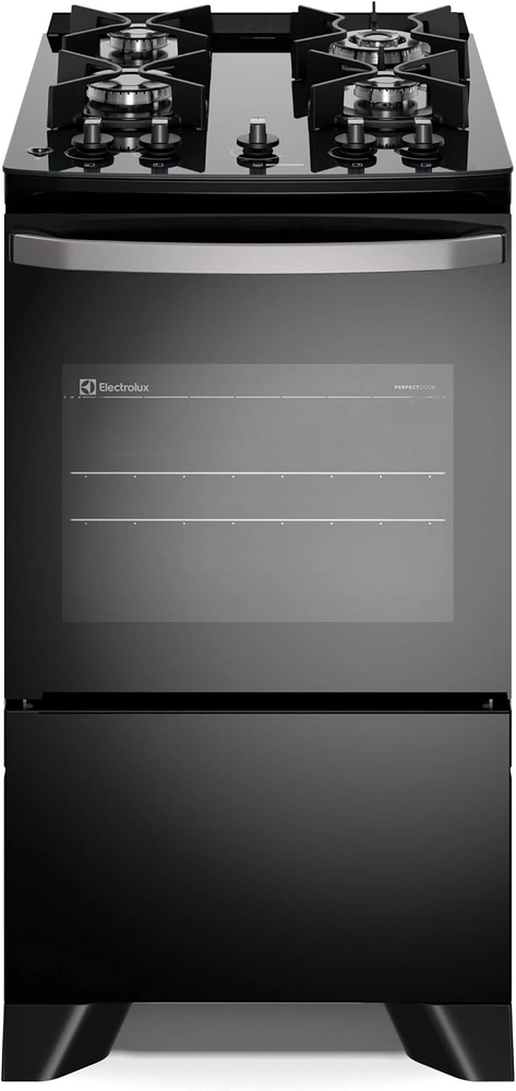 Fogão Electrolux FE4GB Efficient de quatro bocas com mesa de vidro preta