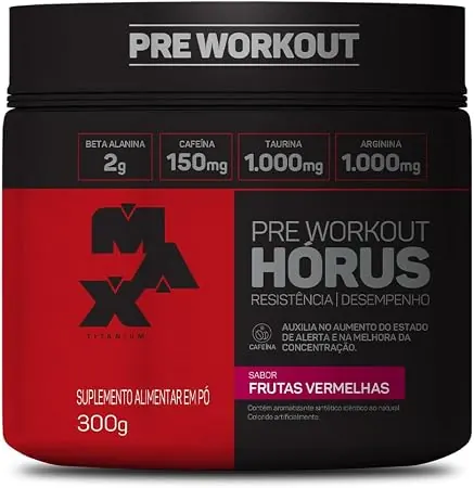 Pote de pré-treino Max Titanium Hórus de 300 gramas