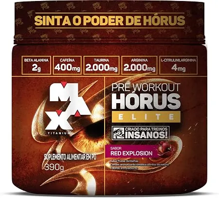 Pote de pré-treino Max Titanium Hórus Elite de 390 gramas