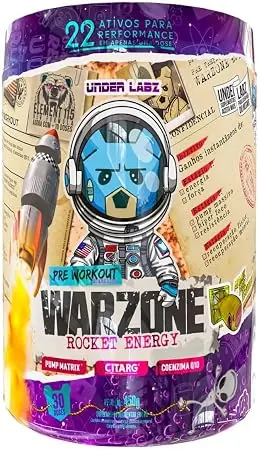 Pote de pré-treino Under Labz Warzone Rocket Energy de 450 gramas