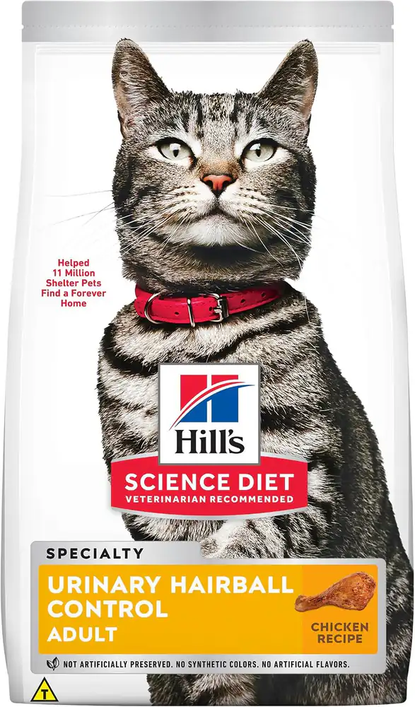 Hill's Urinary and Hairball Control como ração para gatos adultos sabor frango