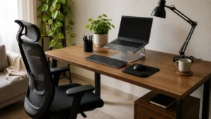 Home 559 home office ergonômico com mesa, notebook elevado, cadeira e periféricos