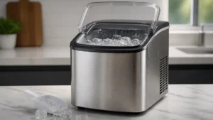 Home 2156 Máquina de gelo compacta com cesto de cubos em uma cozinha